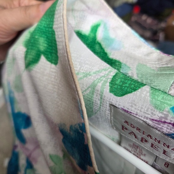 Vintage Adrianna Papell 100% Silk Floral Skirt Set Blue Green Purple Womens 8 - Picture 12 of 13